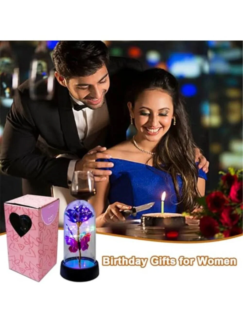 Galaxy Rose Gift Glass Dome LED Eternal Flower Mothers Day Valentines Decor
